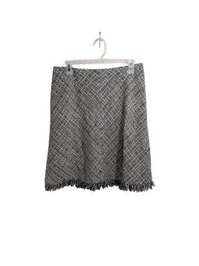 Apostrophe Black & White Tweed A-Line Skirt with Fringe Hem